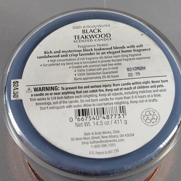 Bath & Body Works Black Teakwood 14.5 oz 3-Wick Scented Candle Limited Edition - Picture 3 of 10